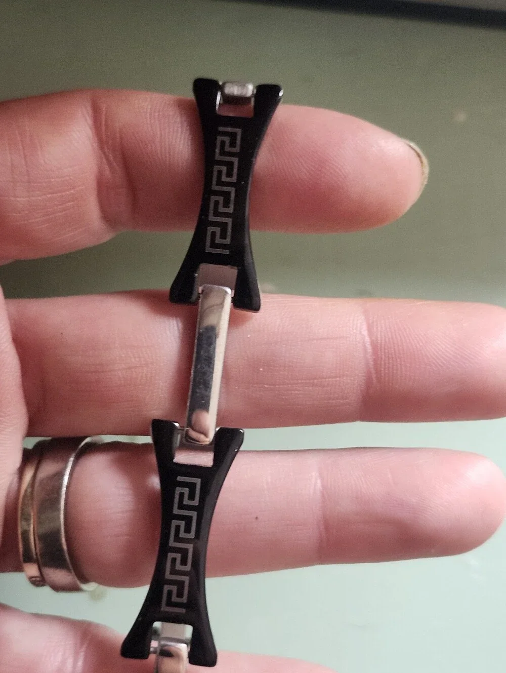 Stainless Steel Black & Silver Geometric Design Link Bracelet for Men